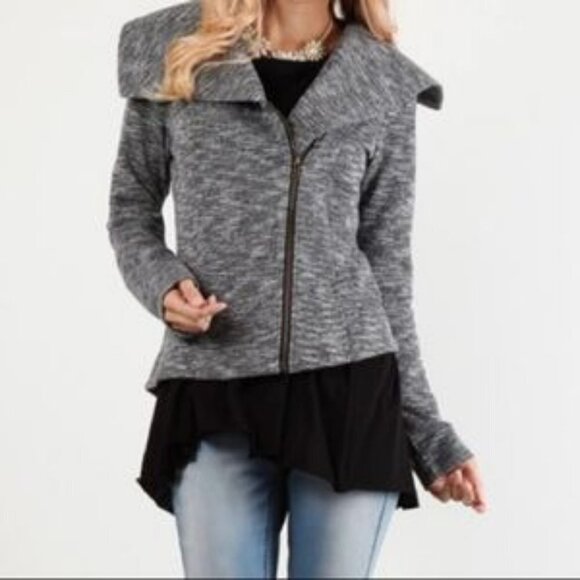 Mystree Jackets & Blazers - Mystree Skylar Asymmetrical Knit Zip Jacket in Taupe